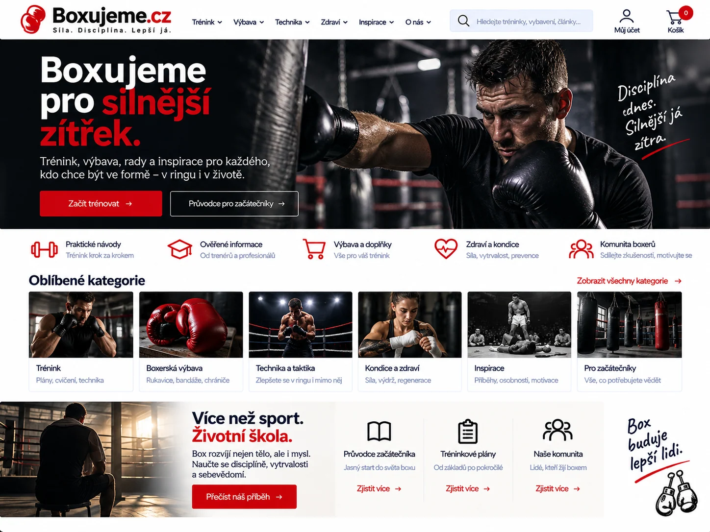 Ilustrační návrh pro Boxujeme.cz: boxerský web s tréninky, vybavením a komunitou